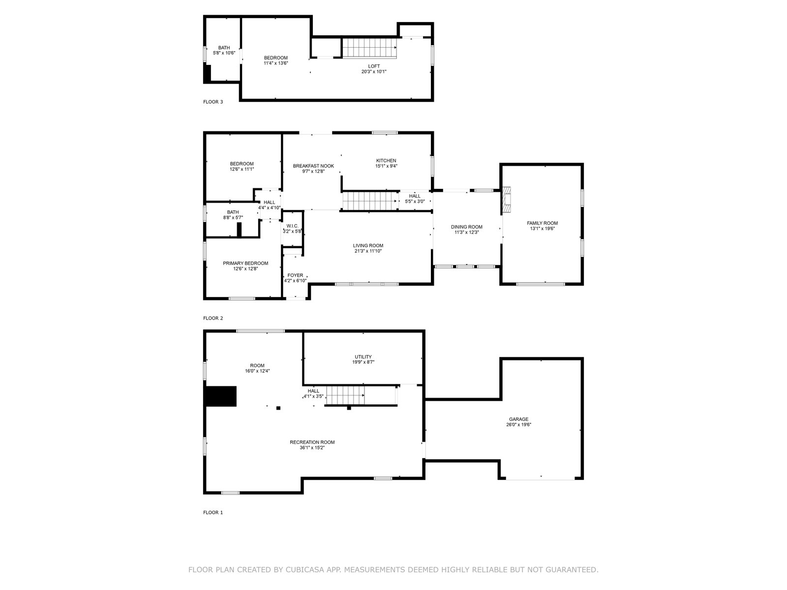 Laser-measured 2D floor plan, three floors