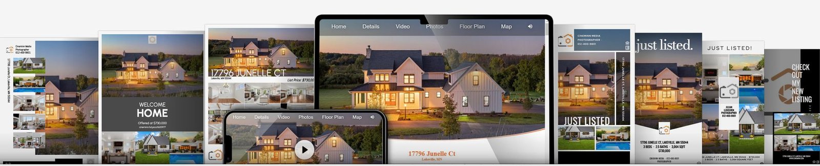 A branded single-property website shown on desktop, tablet, and phone